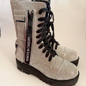 Poster Girl Dolls Kill Billionaire Bling Rhinestone Combat Boots Size 8